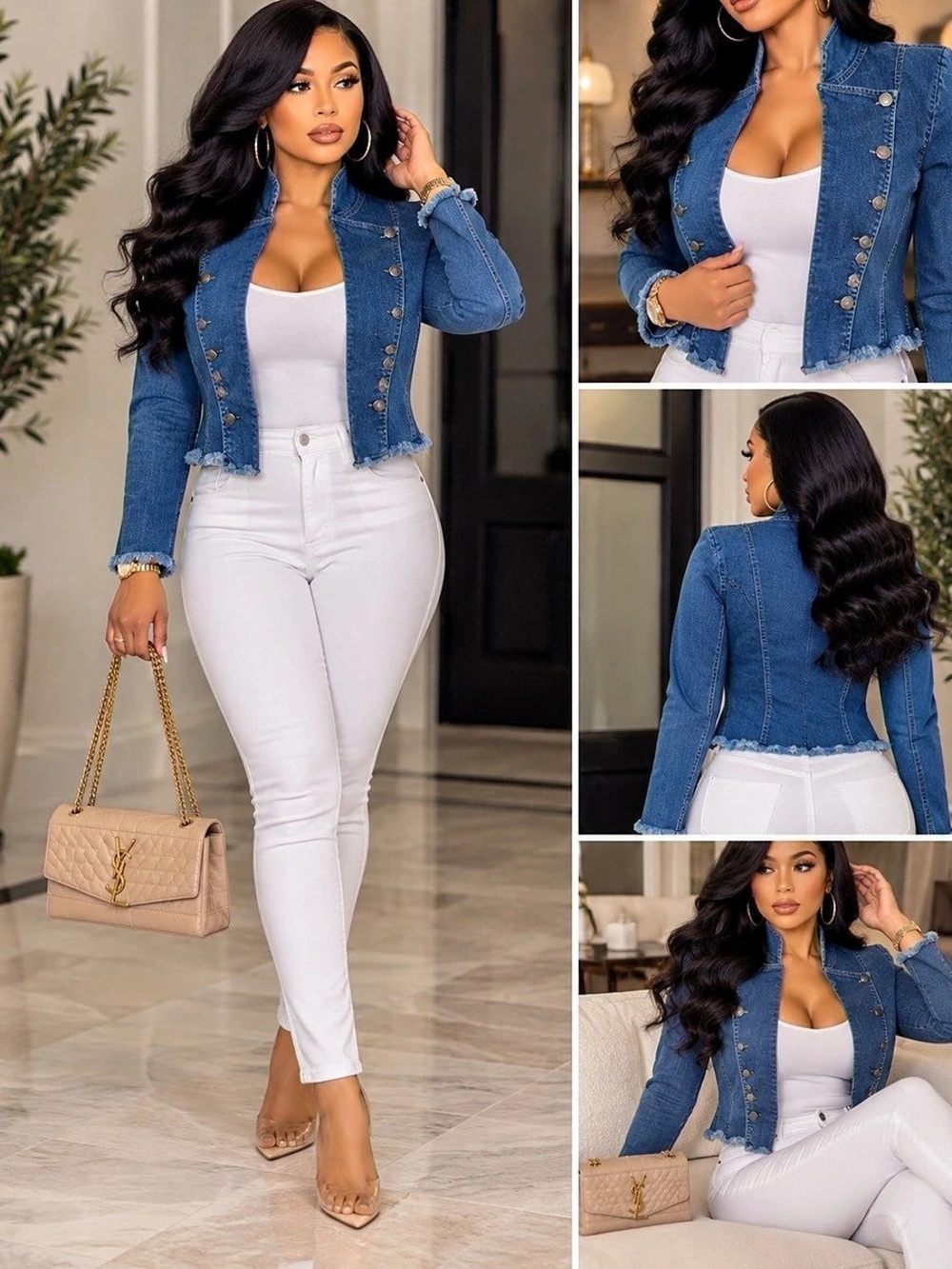 Cropped Denim Jean Jacket in Blue Like New